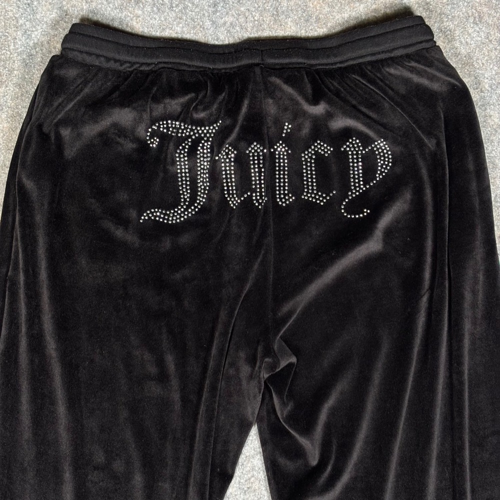 Juicy Couture Pajama Pants Womens XL Black Velour Rhinestone Logo Y2K Loungewear